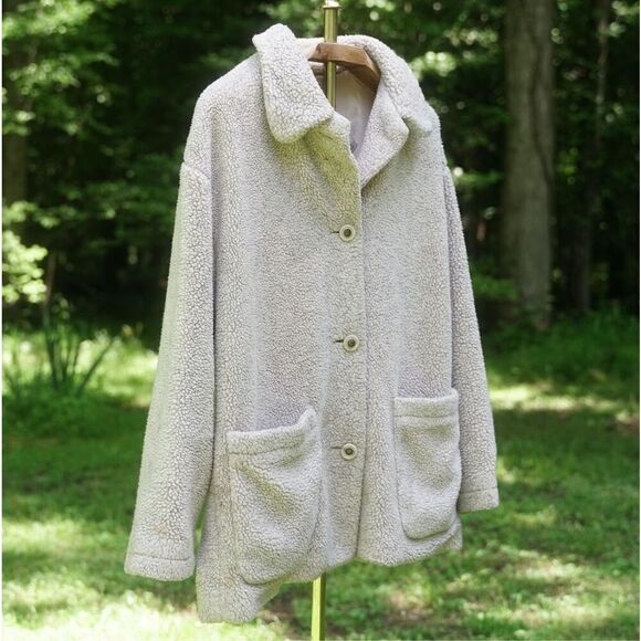Vintage 90s IZZI Outerwear Beige Fleece Button Front Jacket - Picture 5 of 8